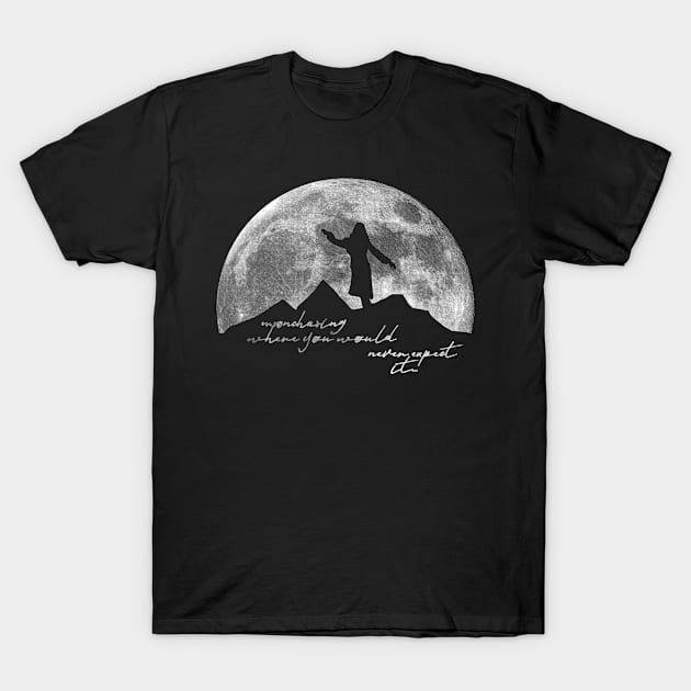 Mountains And Woman On Moon, Moonchasing T-Shirt by VanIvony